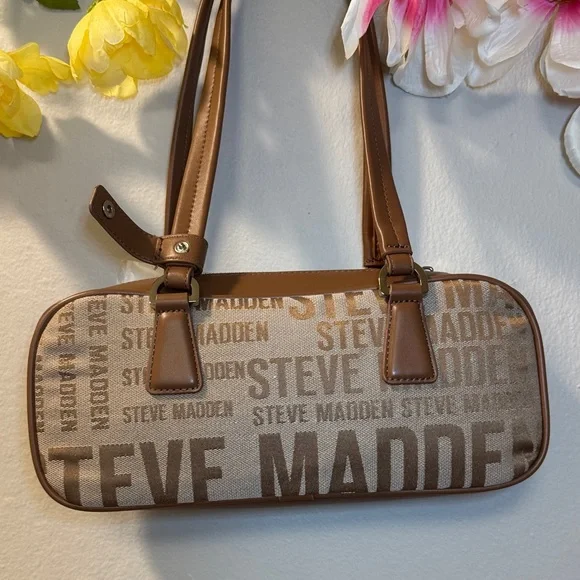 Steve Madden Beige and Brown Logo Shoulder Bag with Charm - Picture 5 of 10